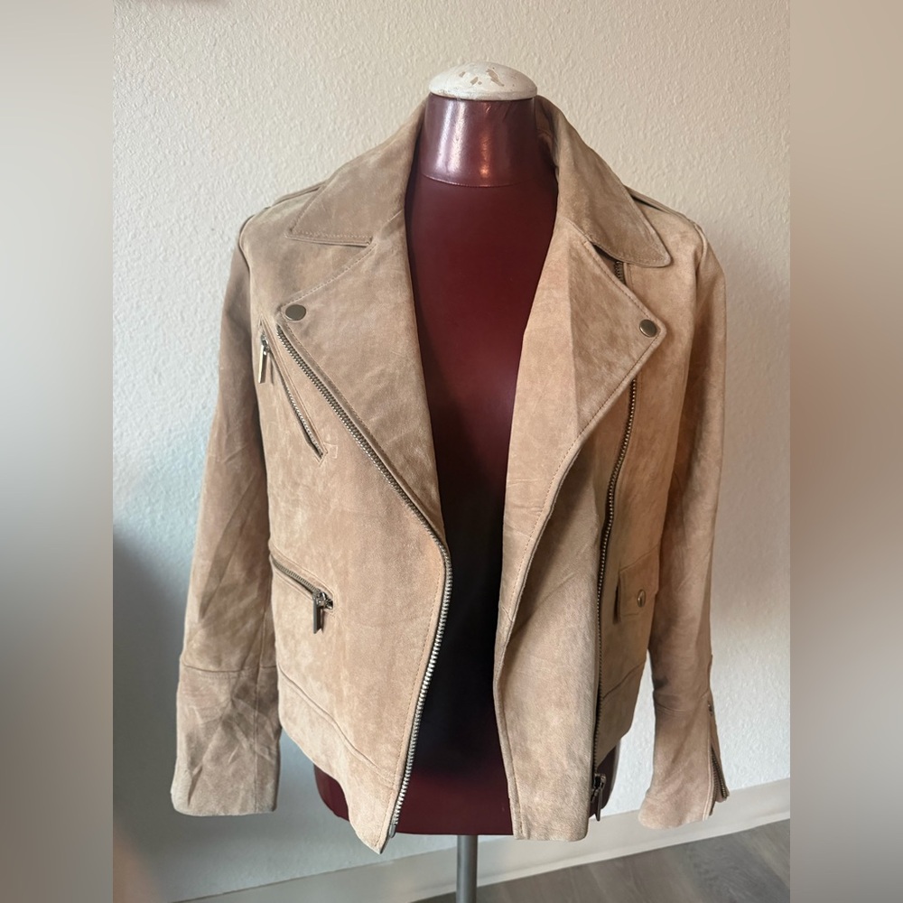 Mango Beige/Tan Suede Leather Jacket size Small - Picture 8 of 10